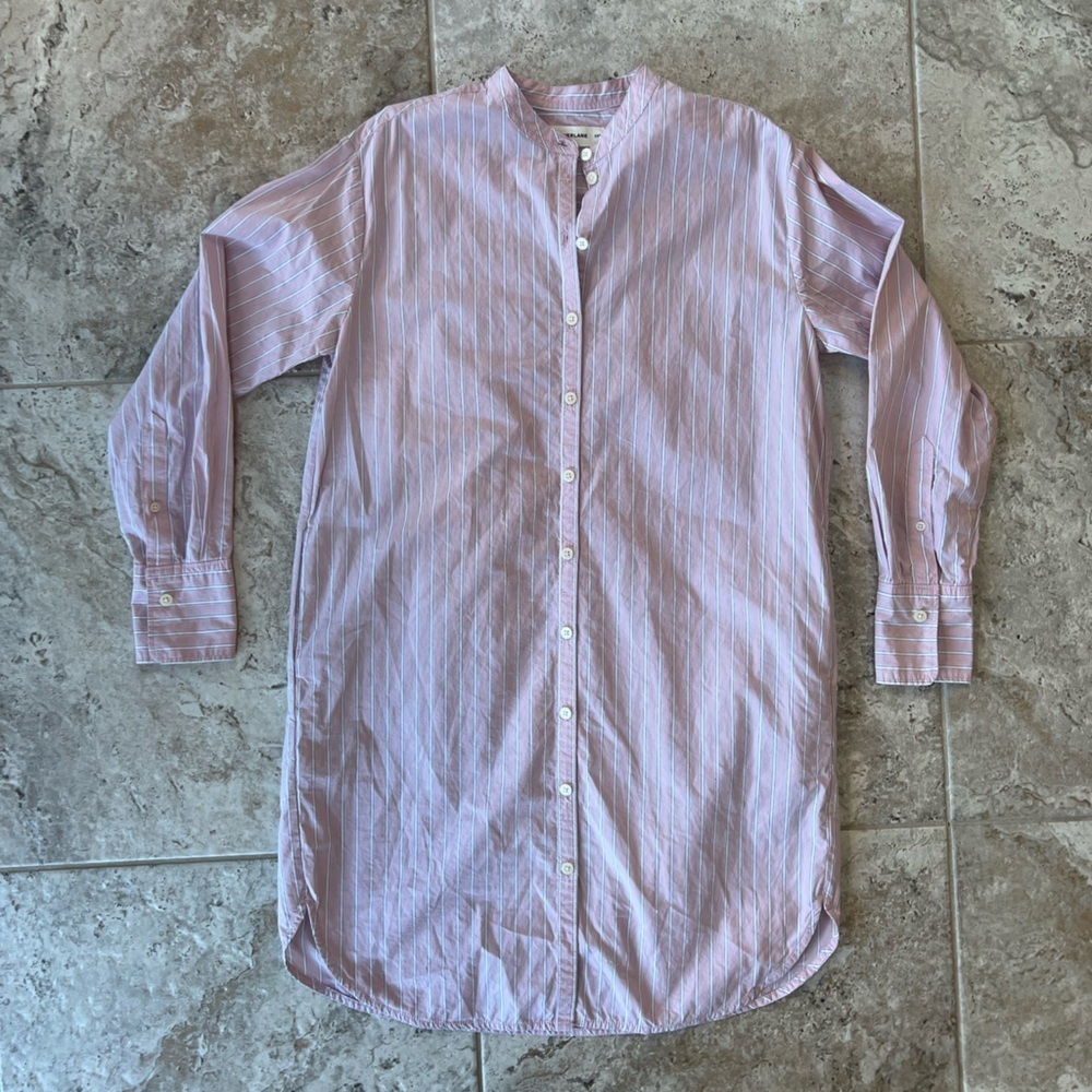 Everlane Relaxed Striped Shirt Dress in Ultrasoft Cotton, Pink/White, XXS - Picture 11 of 12